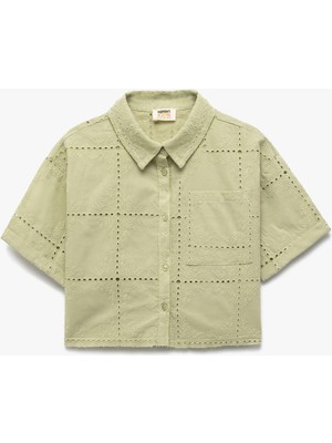 Koton Kısa Kollu Brodeli Pamuklu Crop Gömlek