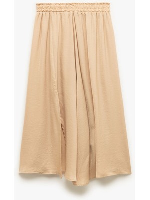 Koton A Kesim Yırtmaç Detaylı Midi Boy Saten Kloş Etek