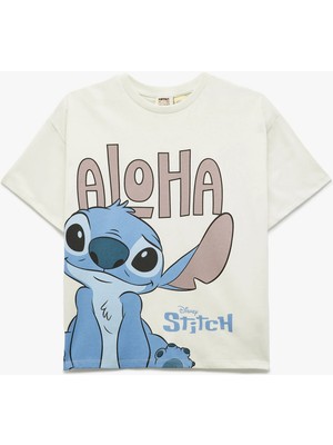 Koton Lisanslı Stitch Baskılı Kısa Kollu Bisiklet Yaka Pamuklu Tişört