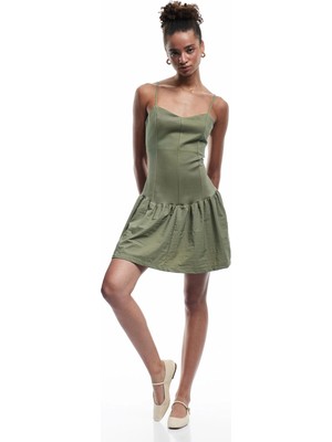 Koton Ip Askılı Kalp Yaka Dikiş Detaylı Balon Elbise