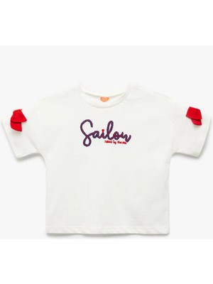 Koton Pamuklu Fiyonklu Bisiklet Yaka Kısa Kollu Tişört