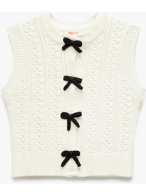 Koton Fiyonk Detaylı Bisiklet Yaka Ajurlu Triko Süveter