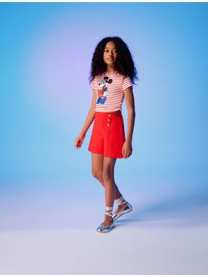 Koton Minnie Mouse Baskılı Lisanslı Çizgili Kısa Kollu Tişört