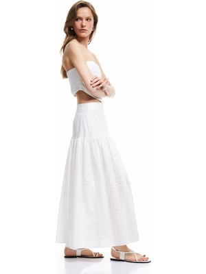 Koton Pamuklu Astarlı Puantiye Desenli Midi Kloş Etek