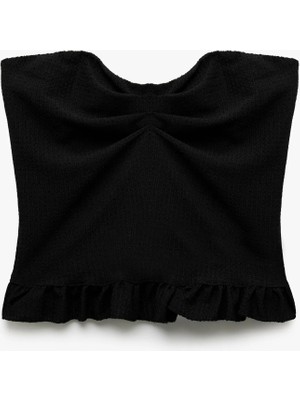 Koton Bürümcük Kumaş Dokulu Slim Fit Fırfırlı Straplez Crop Bluz