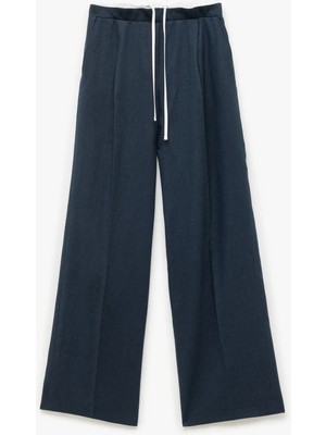 Koton Çift Bel Detaylı Bağlamalı Cepli Düz Geniş Paça Keten Pantolon