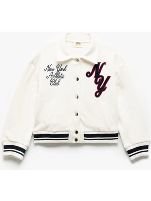 Koton Aplike Detaylı Uzun Kollu Renk Bloklu Polo Yaka Kolej Ceket