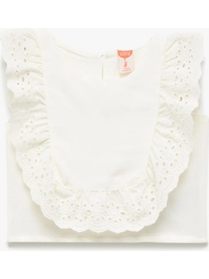 Koton Viskon ve Keten Karışımlı Kolsuz Bisiklet Yaka Brodeli Bluz