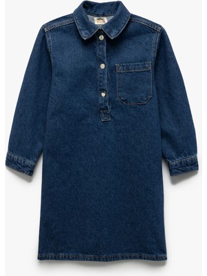 Koton Pamuklu Cep Detaylı Oversize Denim Gömlek Yaka Elbise