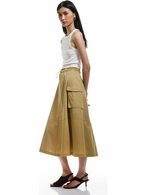 Koton Pamuklu Kargo Cepli Poplin Uzun Kloş Etek