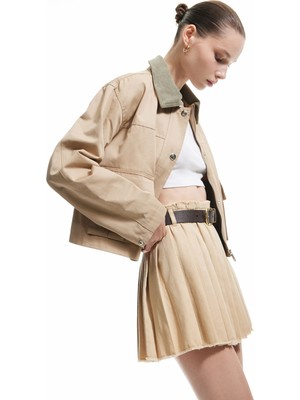 Koton Kalın Pileli Normal Bel Mini Etek