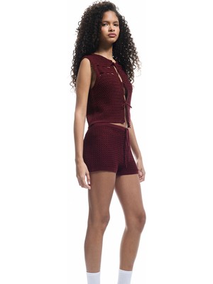 Koton Beli Bağcıklı Normal Bel Triko Mini Şort