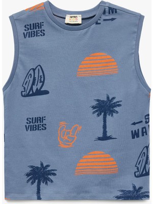 Koton Pamuklu Baskılı Kolsuz Bisiklet Yaka Atlet