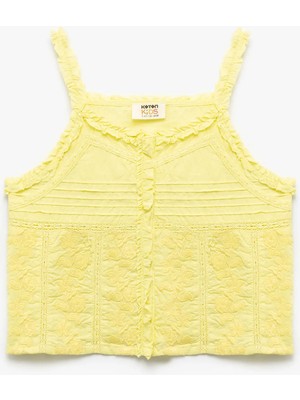 Koton Ince Askılı Dokulu Fırfır Detaylı Düğmeli Bluz