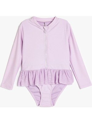 Koton Fermuar Detaylı Fırfırlı Uzun Kollu Kelebekli Mayo