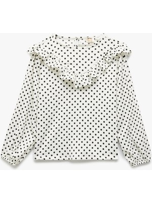 Koton Puantiyeli Fırfırlı Bisiklet Yaka Uzun Kollu Bluz