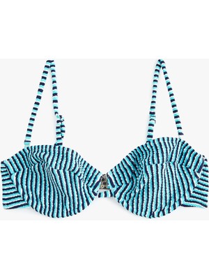 Koton Çıkarılabilir Askılı Dokulu Çizgili Balenli Bikini Üstü