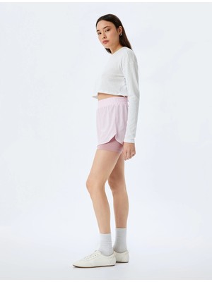 Koton Yüksek Bel Taytlı Renk Bloklu Beli Lastikli Spor Şort