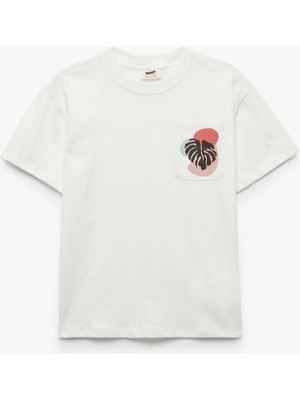 Koton Baskılı Kısa Kollu Bisiklet Yaka Pamuklu Cep Detaylı Tişört