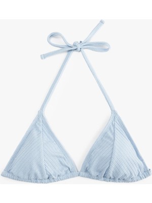 Koton Astarlı Boyundan Bağlamalı Ipli Parıltılı Üçgen Bikini Üstü
