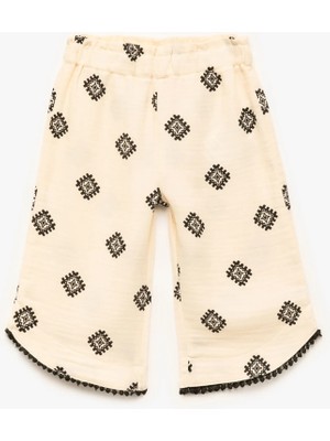 Koton Beli Lastikli Pamuklu Desenli Bol Paça Pantolon