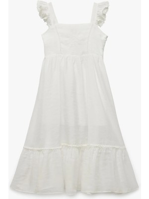 Koton Kare Yaka Katmanlı Işleme Detaylı Uzun Askılı Elbise