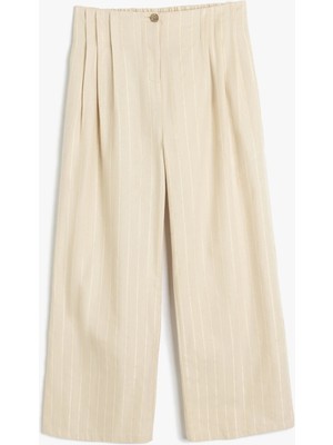 Koton Pamuklu Yüksek Bel Geniş Paça Pamuklu Çizgili Pantolon