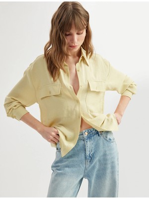 Koton Aerobin Kumaş Kapaklı Cep Detaylı Uzun Kollu Oversize Gömlek