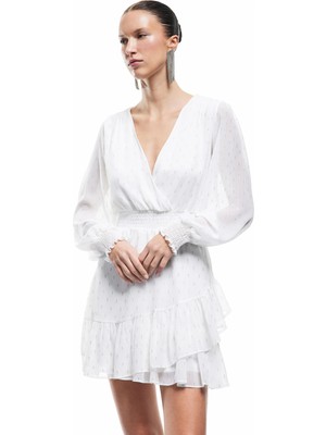 Koton V Yaka Gipeli Uzun Kollu Simli Mini Abiye Elbise