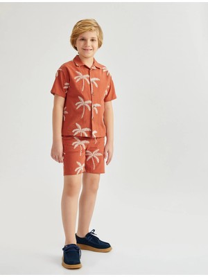 Koton Palmiye Nakış Detaylı Beli Bağlamalı Cepli Pamuklu Şort