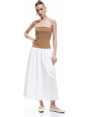 Koton Straplez Yaka Kolsuz Renk Bloklu A Kesim Uzun Elbise