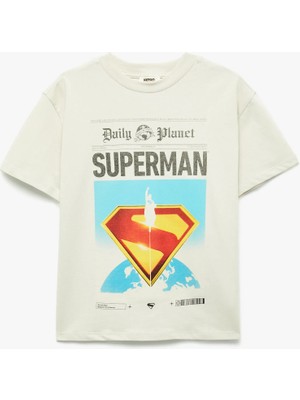 Lisanslı Superman Baskılı Kısa Kollu Bisiklet Yaka Tişört