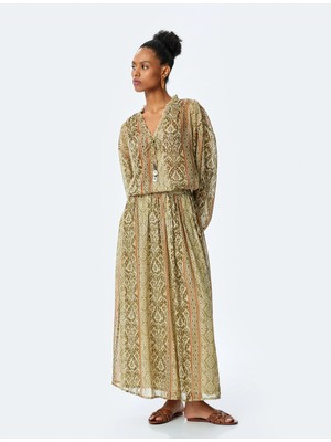 Koton Boncuk Işlemeli Etnik Desenli Bol Kalıp Uzun Etek