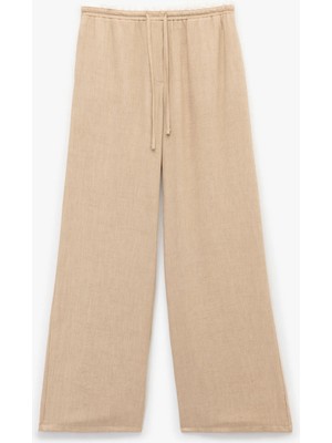 Koton Viskon Kumaş Beli Lastikli Bağlamalı Cepli Düz Bol Paça Pantolon