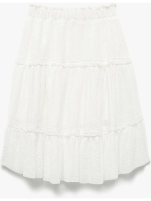 Koton Beli Lastikli Katlı Midi Dantelli Etek