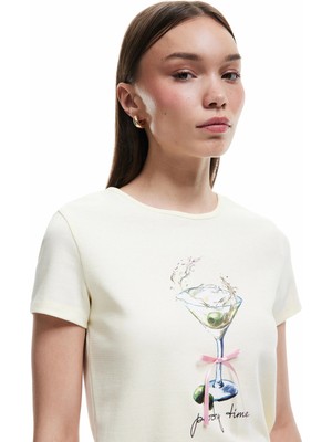 Koton Kısa Kollu Bisiklet Yaka Baskılı Pamuklu Tişört