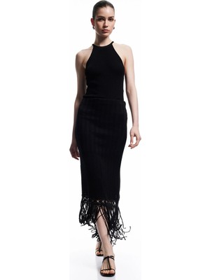 Koton Standart Bel Pamuklu Püsküllü Midi Kalem Etek