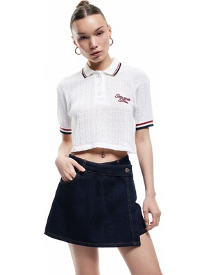 Koton Pamuklu Düğme Detaylı Cepli Asimetrik Denim Mini Şort Etek