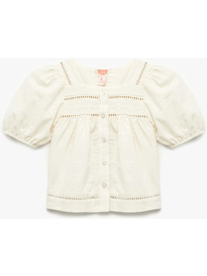 Koton Balon Kollu Düğmeli Fisto Detaylı Pamuklu Bluz