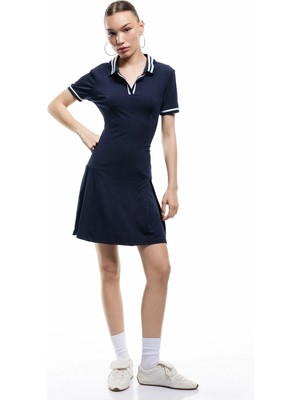 Koton Kısa Kollu Çizgili Mini Pileli Polo Yaka Elbise