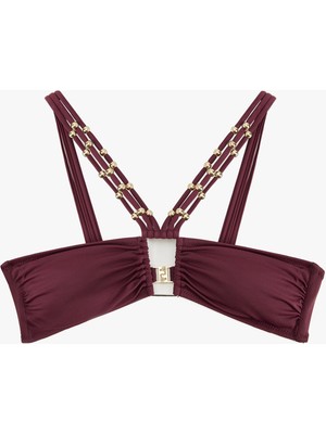 Pencere Detaylı Çapraz Askılı Boncuklu Bikini Üstü