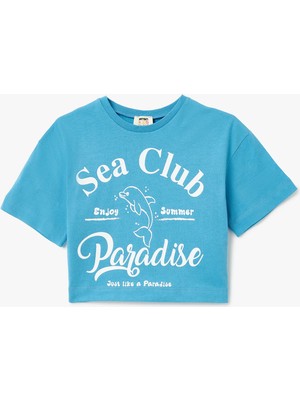 Koton Bisiklet Yaka Kısa Kollu Pamuklu Crop Tişört