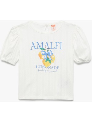 Koton Limon Baskılı Pamuklu Bisiklet Yaka Balon Kollu Tişört