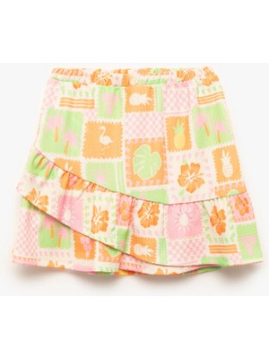 Koton Beli Lastikli Katlı Fırfırlı Desenli Etek