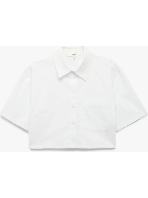 Koton Pamuklu Kısa Kollu Klasik Yaka Crop Poplin Gömlek