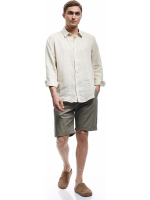 Koton Keten Pamuk Karışımlı Katlamalı Paça Cep Detaylı Beli Bağcıklı Düğmeli Şort