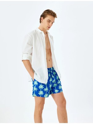 Koton Palmiye Baskılı Oversize Beli Bağcıklı Deniz Şortu