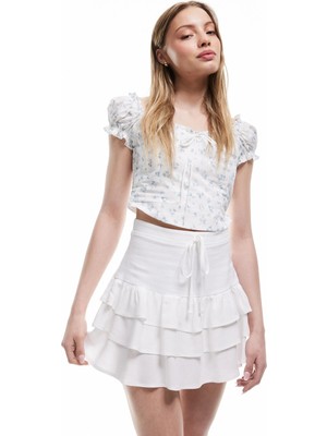 Koton Bağcıklı Volanlı Viskon Karışımlı Mini Etek