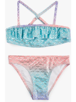 Koton Deniz Kızı Temalı Baskı Detaylı Fırfırlı Askılı Bikini Takımı