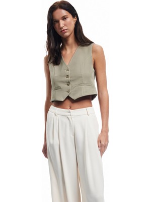 Koton Modal Karışımlı Astarlı Slim Fit V Yaka Düğmeli Blazer Yelek